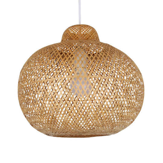 Modern Bamboo Pendant Light Fixture - Handmade Wood Base 1 Bulb