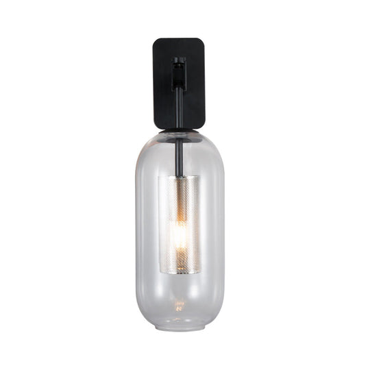 Modern Black Glass Wall Light Sconce - Single Pill Shape Design