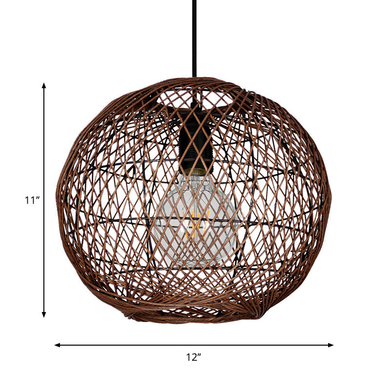 Asian Rattan Ball Pendant Light: Coffee Fixture For Living Room (1 Bulb)