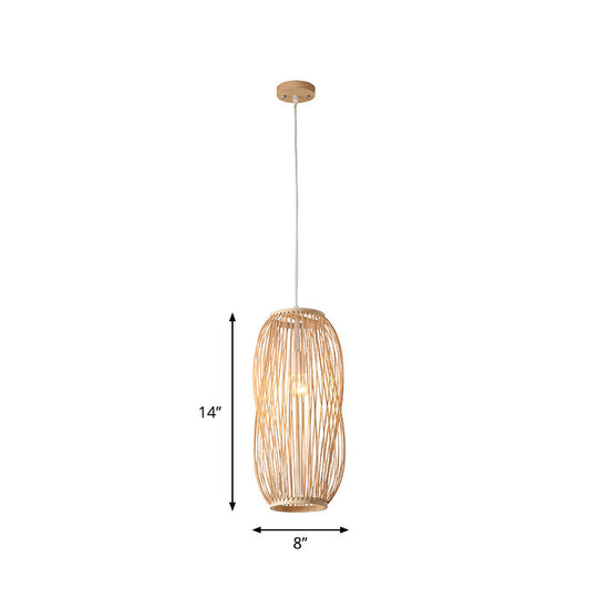 Bamboo Lantern Pendant Light Kit - Traditional Design 1 Bulb 8’’/9’’ Wide