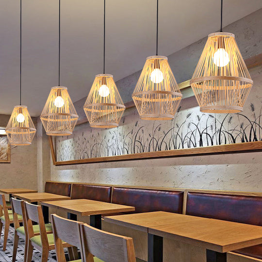 Bamboo Cage Pendant Light With Single Bulb For Modern Décor