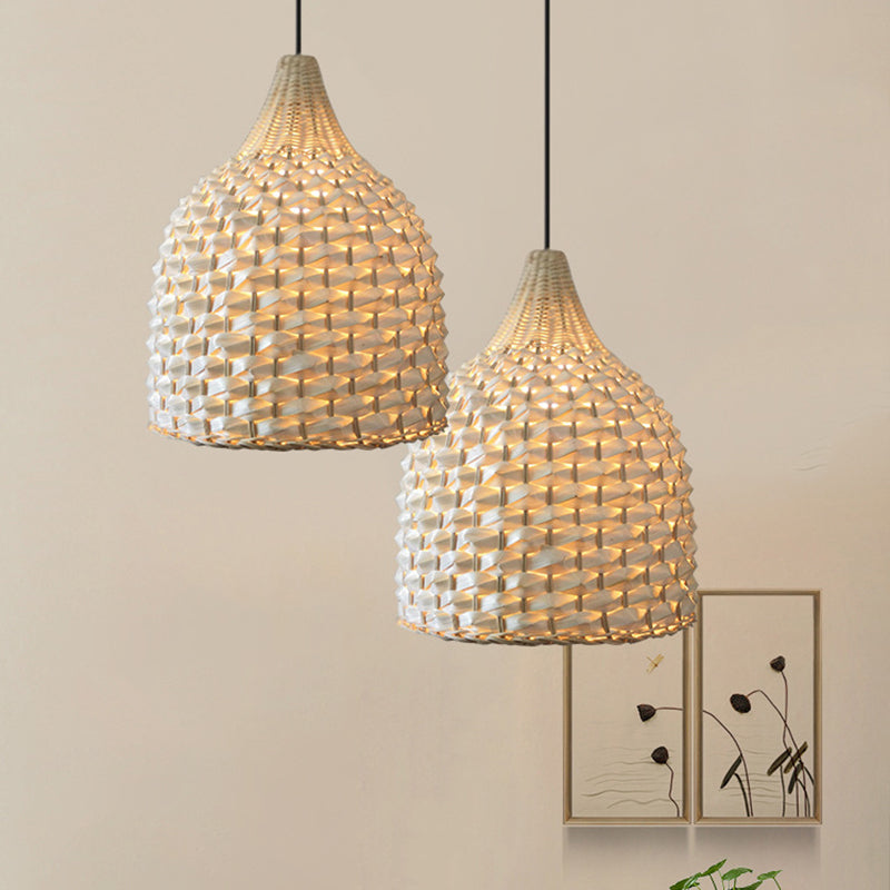 Bamboo Pendant Lighting - Modernist Basket Design 1 Bulb Hanging Light In Beige