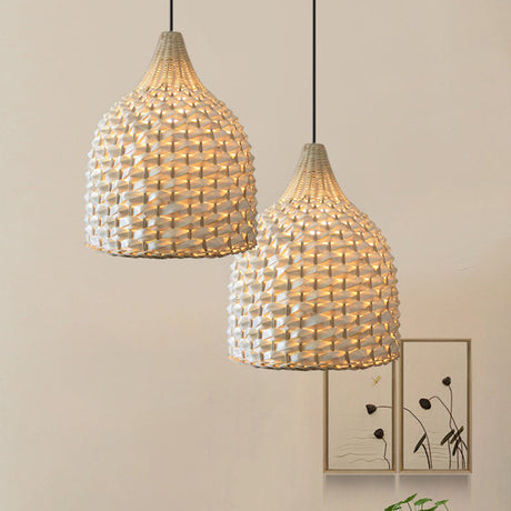 Modern Bamboo Pendant Lighting: Minimalist Beige Hanging Light Fixture