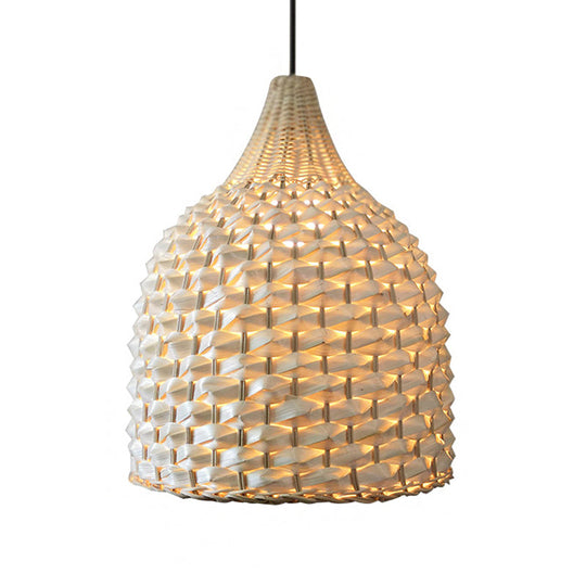 Bamboo Pendant Lighting - Modernist Basket Design 1 Bulb Hanging Light In Beige