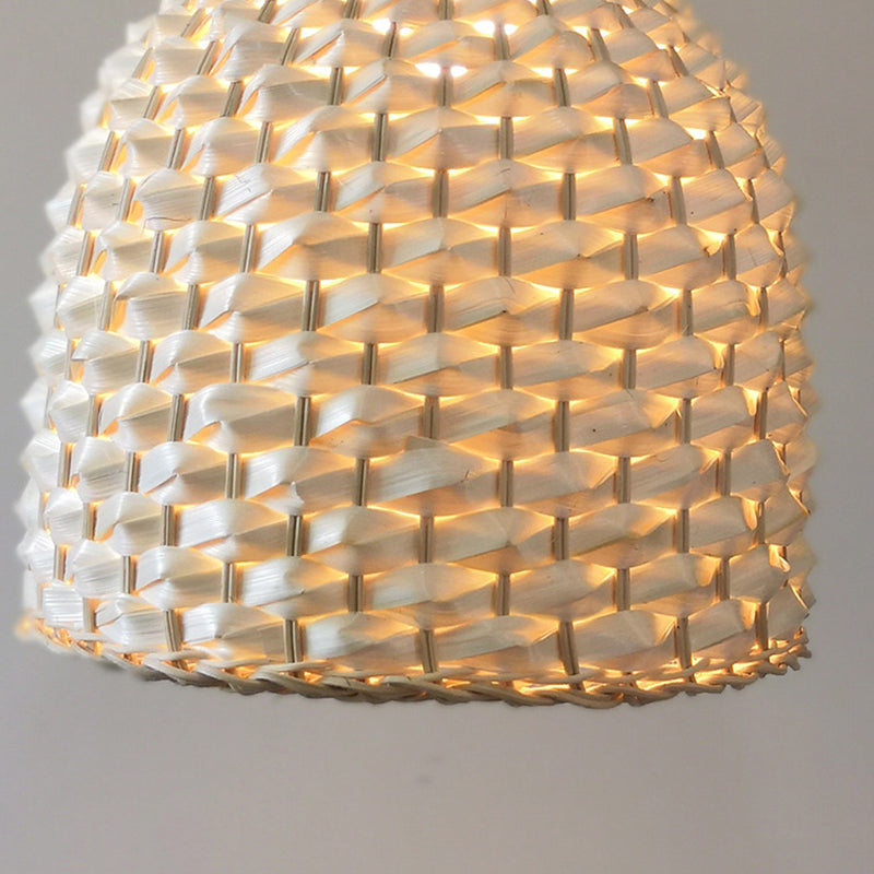 Bamboo Pendant Lighting - Modernist Basket Design 1 Bulb Hanging Light In Beige