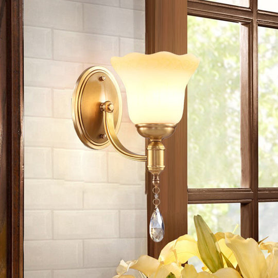 Vintage Brass Finish Wall Sconce With Frosted Glass Shade - Bedroom Mount Lamp 1 /