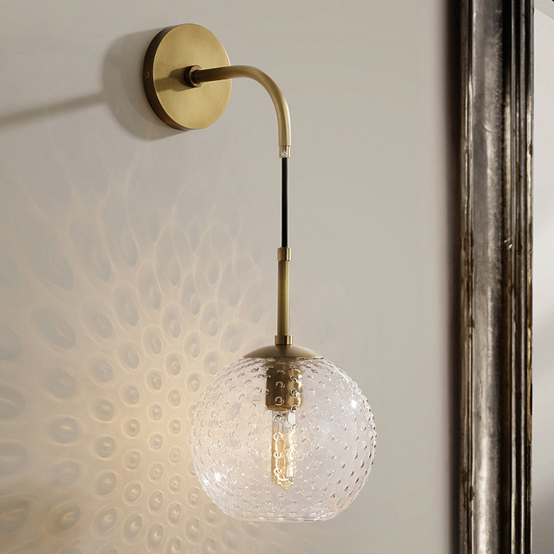 Retro Glass Globe Wall Lamp: Pink/Yellow/Blue With Brass Finish