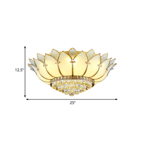 Classic Opal Glass Flush Mount With Gold Scalloped Design - 6 Light Fixture For Living Room Lighting