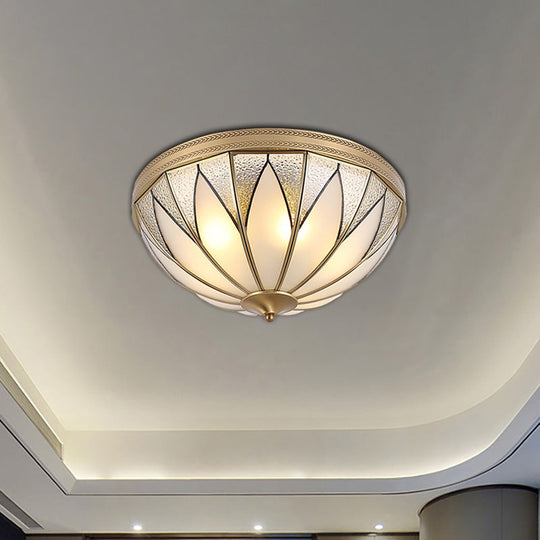 Traditional Brass Inverted Flush Mount Ceiling Light With Opal Glass – 4 Lights Ideal For Living
