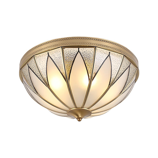 Traditional Brass Inverted Flush Mount Ceiling Light With Opal Glass – 4 Lights Ideal For Living