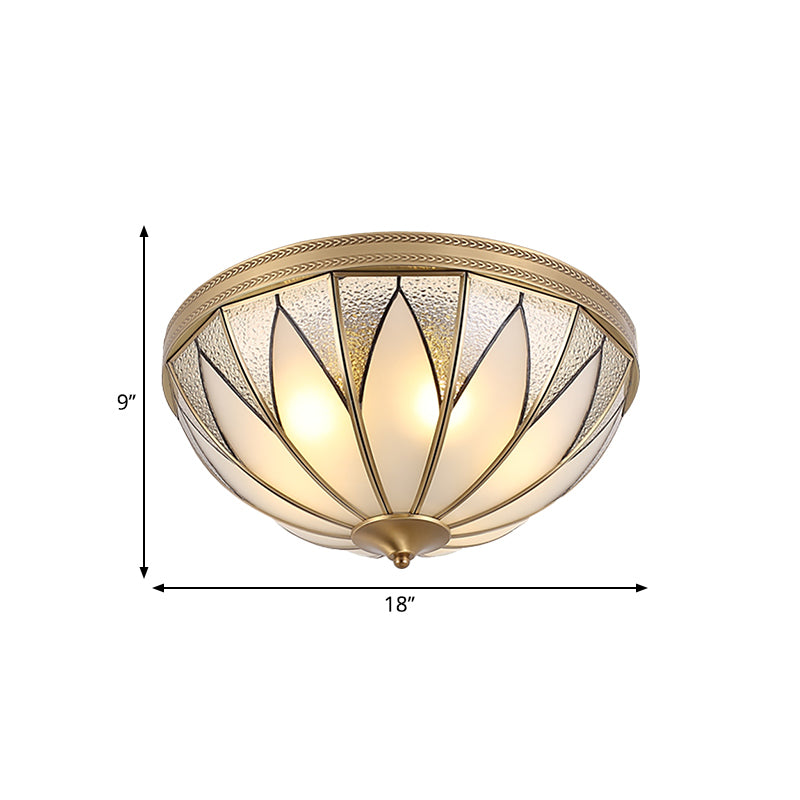 Traditional Brass Inverted Flush Mount Ceiling Light With Opal Glass 4 Lights Ideal For Living Room