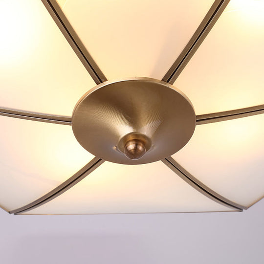 Traditional Brass Inverted Flush Mount Ceiling Light With Opal Glass 4 Lights Ideal For Living Room