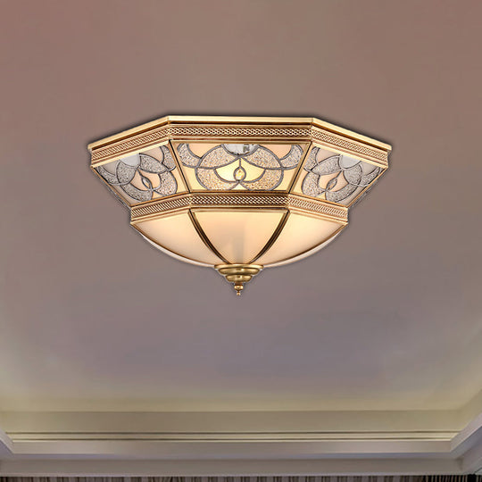 Classic Frosted Glass Flush Mount Lamp With Domed Design - Brass Finish 4 Lights