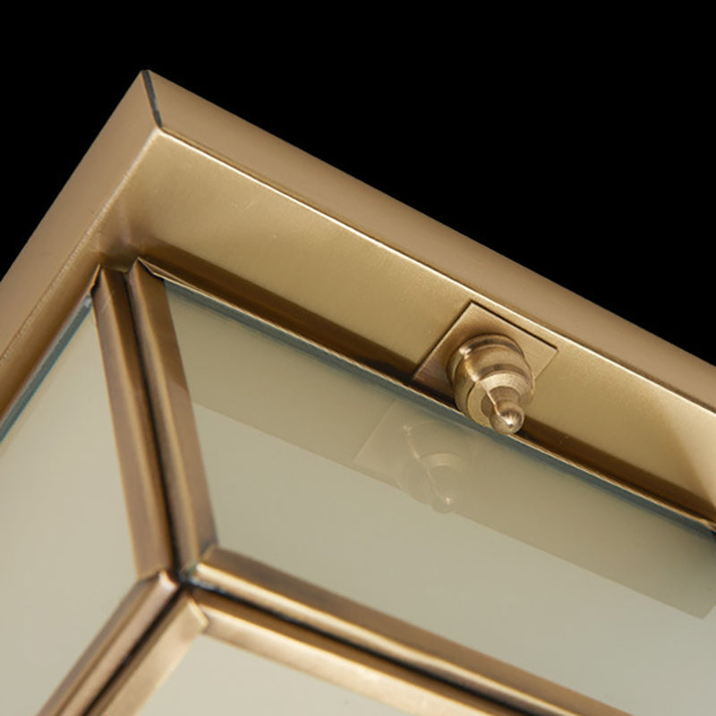 Classic Frosted Glass 4-Light Brass Rectangle Flush Mount Fixture For Living Room