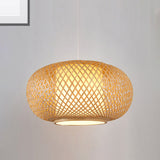 Traditional Bamboo Pendant Light With Wood/Coffee Pumpkin Design - Ideal For Restaurants