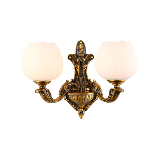 Vintage Antique Brass Wall Sconce With Milky Glass Shade: Stylish 1/2-Light Bowl