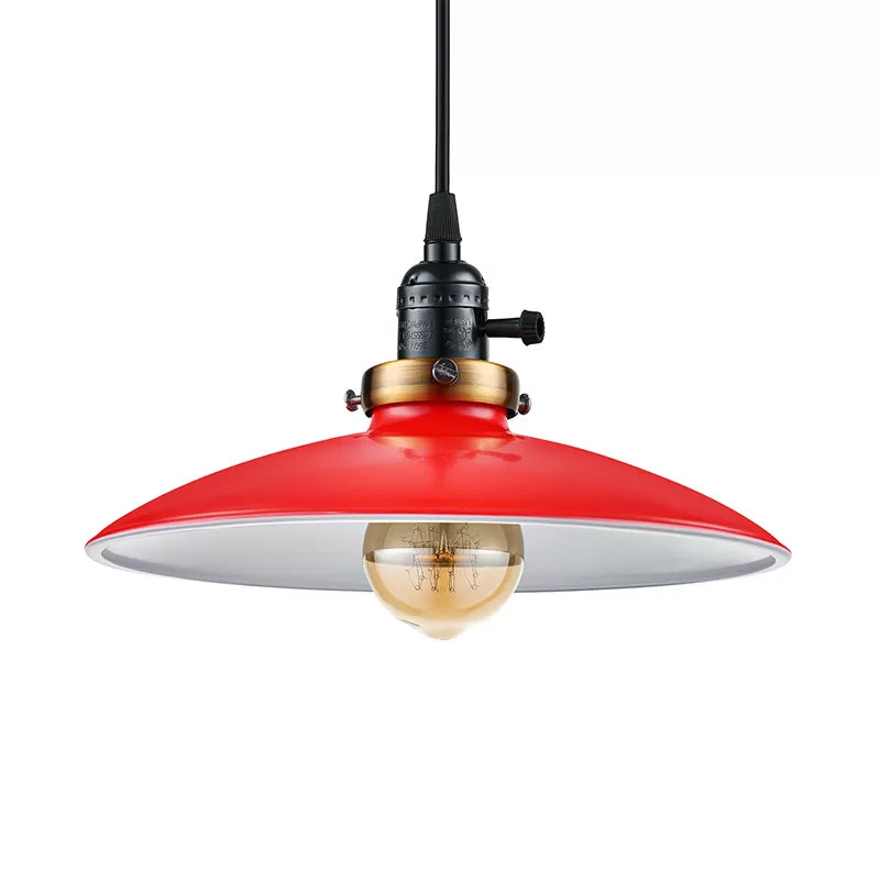 Industrial Style Saucer Metal Pendant Ceiling Light In Black/White For Living Room
