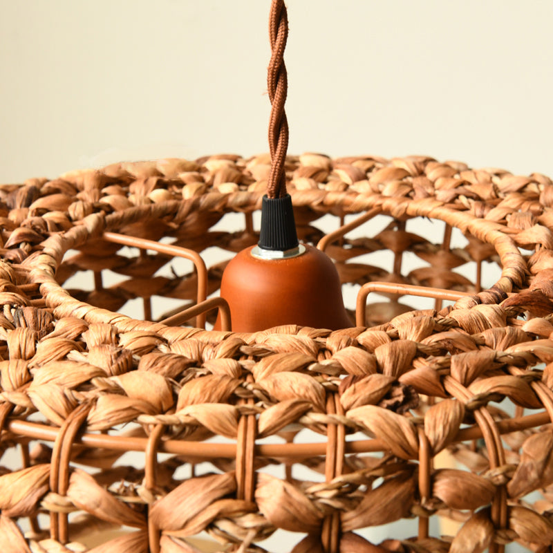 Traditionelle braune Rattan-Trommel-Pendelleuchte | Hängelampe mit einer Glühbirne für das Esszimmer