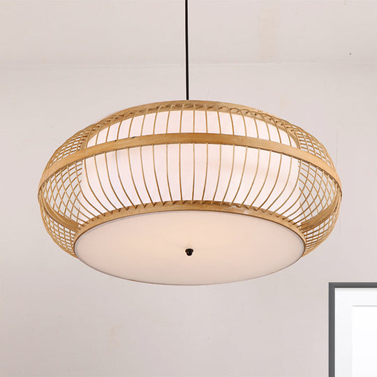 Modernes Pendelleuchten-Set aus Bambus – Abgerundete Trommelaufhängung, 1 Glühbirne – Hängeleuchte aus Holz, 18"/21,5"/23,5" breit