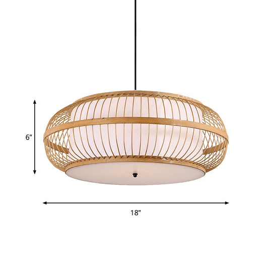 Modernes Pendelleuchten-Set aus Bambus – Abgerundete Trommelaufhängung, 1 Glühbirne – Hängeleuchte aus Holz, 18"/21,5"/23,5" breit