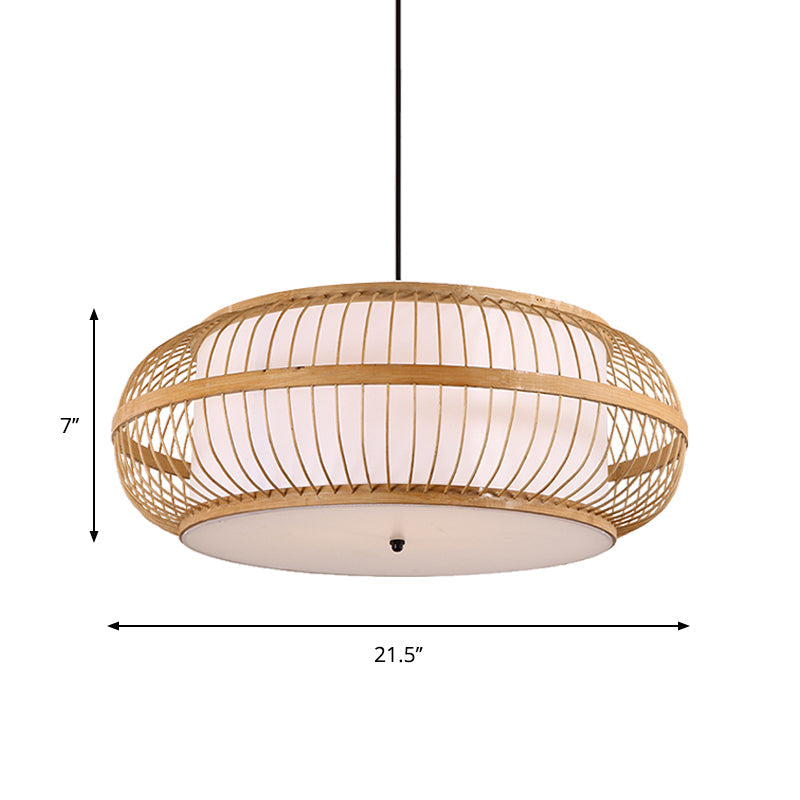 Modernes Pendelleuchten-Set aus Bambus – Abgerundete Trommelaufhängung, 1 Glühbirne – Hängeleuchte aus Holz, 18"/21,5"/23,5" breit