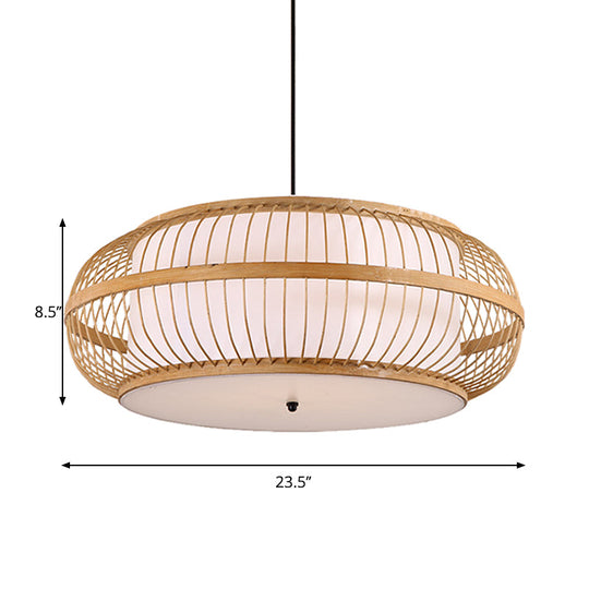 Modernes Pendelleuchten-Set aus Bambus – Abgerundete Trommelaufhängung, 1 Glühbirne – Hängeleuchte aus Holz, 18"/21,5"/23,5" breit