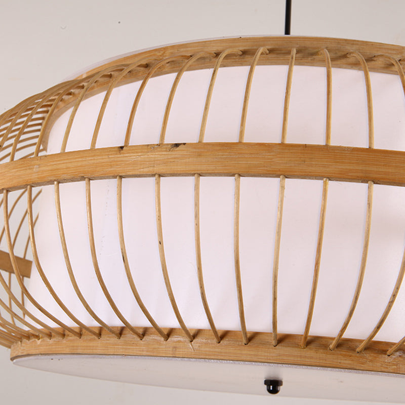 Modernes Pendelleuchten-Set aus Bambus – Abgerundete Trommelaufhängung, 1 Glühbirne – Hängeleuchte aus Holz, 18"/21,5"/23,5" breit