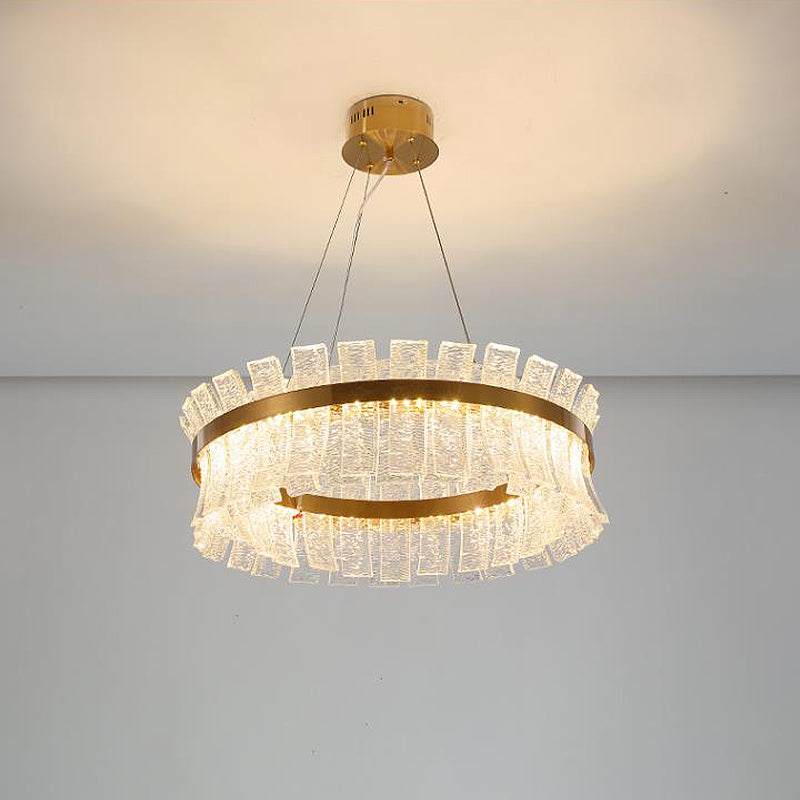 Contemporary Crystal Led Brass Ceiling Chandelier - Round Pendant Light For Living Room