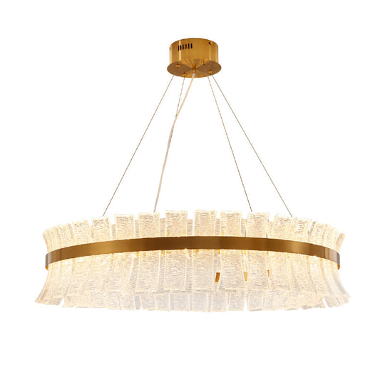 Contemporary Crystal Led Brass Ceiling Chandelier - Round Pendant Light For Living Room