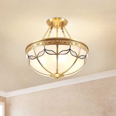 Vintage Opal Glass 4-Light Semi Flush Mount In Brass For Bedroom - 12.5/16 Wide / 12.5