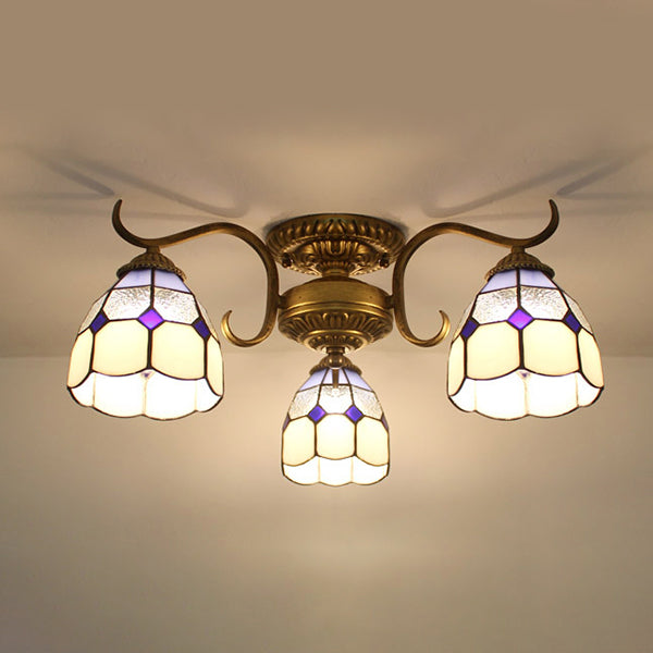 Stained Glass Vintage Ceiling Light - 3-Light Semi Flushmount In