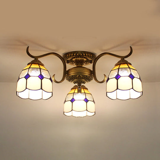 Stained Glass Vintage Ceiling Light - 3-Light Semi Flushmount In