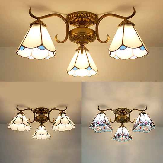 Stained Glass Vintage Ceiling Light - 3-Light Semi Flushmount In