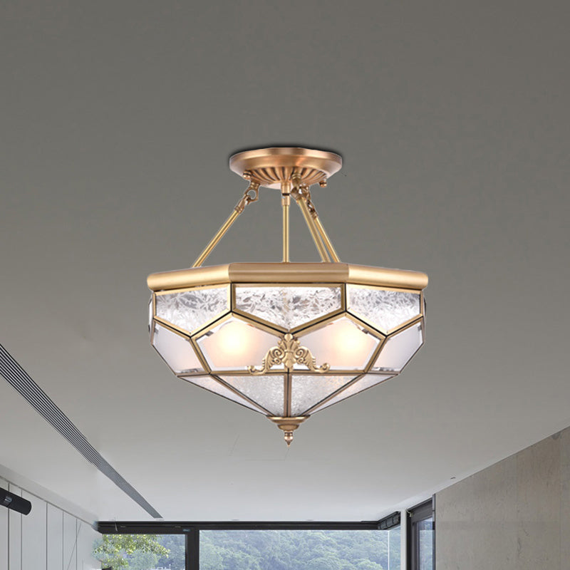 Traditional Frosted Glass Semi Flush Mount For Corridor - Gold Wide 14’/16’/18’ 3/4/6 Lights