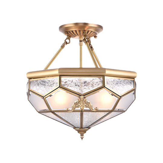 Traditional Frosted Glass Semi Flush Mount For Corridor - Gold Wide 14’/16’/18’ 3/4/6 Lights