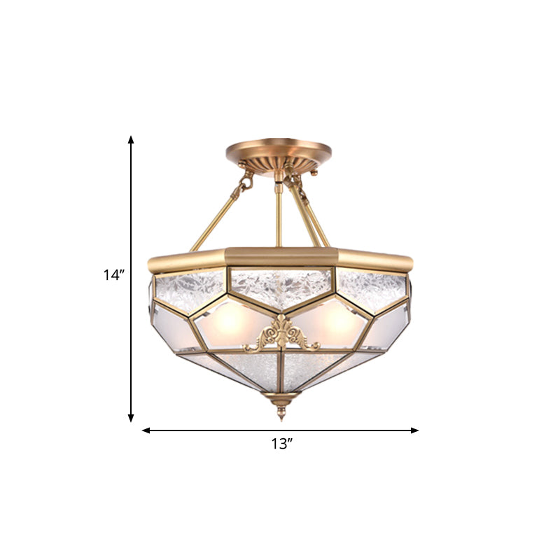 Traditional Frosted Glass Semi Flush Mount For Corridor - Gold Wide 14’/16’/18’ 3/4/6 Lights