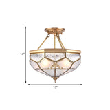 Traditional Frosted Glass Semi Flush Mount For Corridor - Gold Wide 14/16/18 3/4/6 Lights