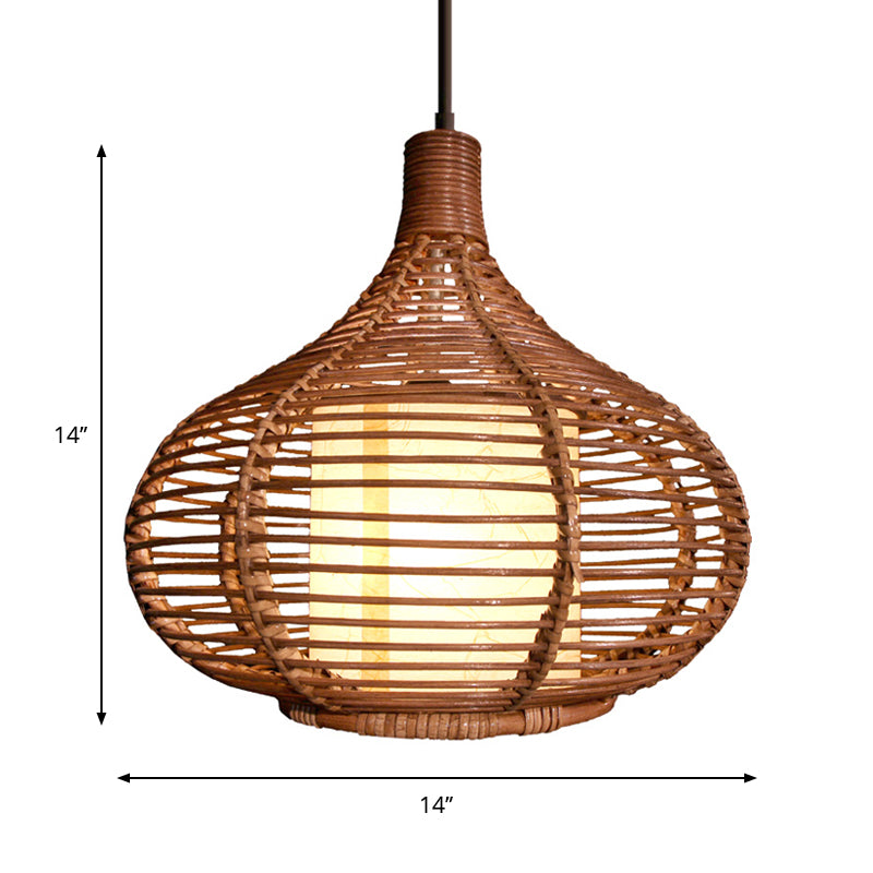 Bamboo Jar Pendant Light Kit With Inner Cylindrical Shade - Retro Style Brown 1 Bulb