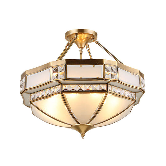 Classic Gold Semi Flush Mount Ceiling Lights With Opal Glass Shade - 14’/18’/21.5’ Wide 3/4/6