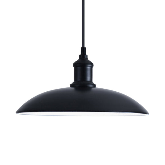 Retro Style Farmhouse Pendant Light: 13’/16’ Hanging Ceiling Fixture Metal Bowl Shade 1 Bulb Black