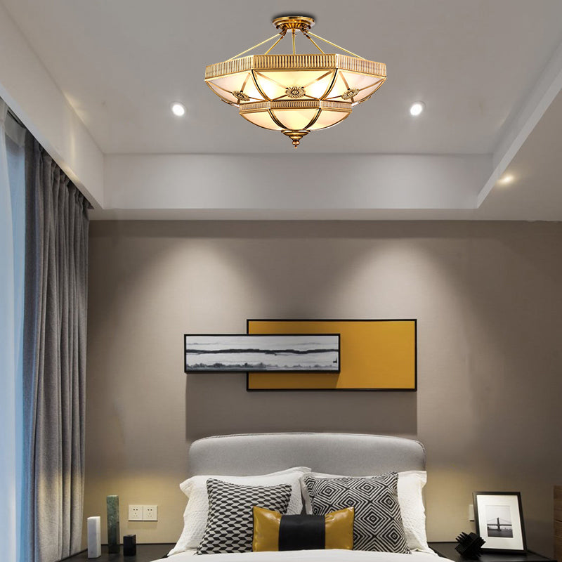 Classic Domed Semi Flush Light With Milky Glass Gold Mount - 4/6 Lights 18’/25’ Wide