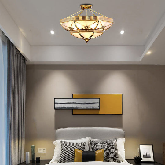 Classic Domed Semi Flush Light With Milky Glass Gold Mount - 4/6 Lights 18’/25’ Wide