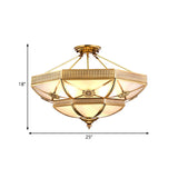 Classic Domed Semi Flush Light With Milky Glass Gold Mount - 4/6 Lights 18/25 Wide