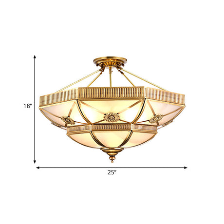 Classic Domed Semi Flush Light With Milky Glass Gold Mount - 4/6 Lights 18/25 Wide