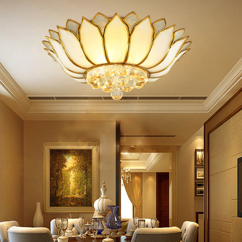 Traditional Gold Flush Mount Light With Scalloped Cream Glass Shades - 4/6 Lights 21.5’/23.5’