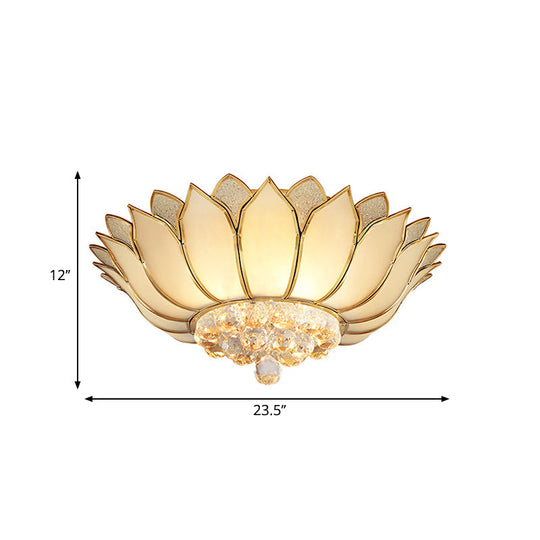 Traditional Gold Flush Mount Light With Scalloped Cream Glass Shades - 4/6 Lights 21.5/23.5 Wide