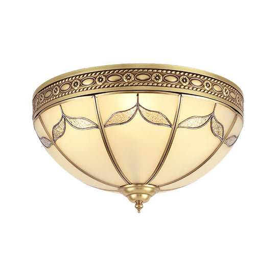 Traditional Milky Glass Bedroom Flushmount Light With Gold Ceiling Lighting - 3/4 Lights