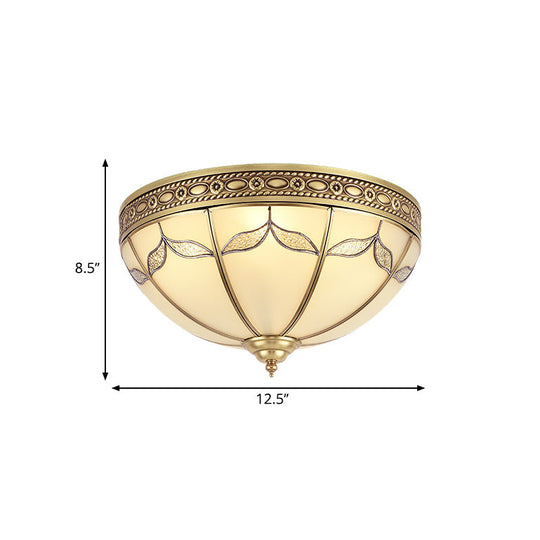 Traditional Milky Glass Bedroom Flushmount Light With Gold Ceiling Lighting - 3/4 Lights