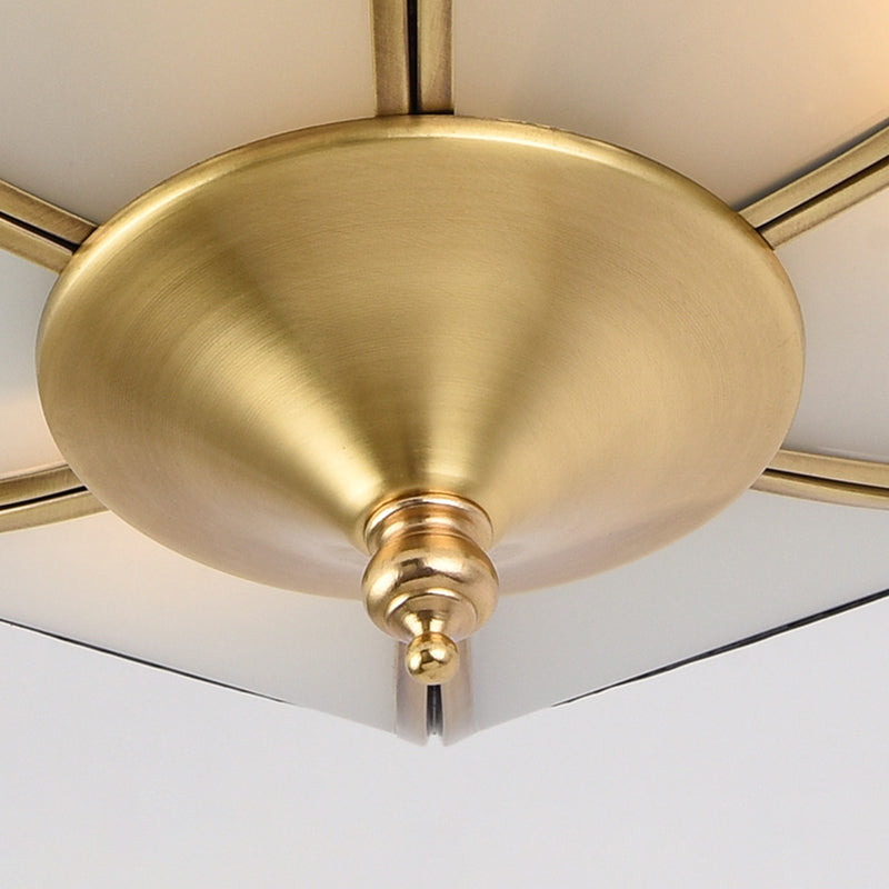 Traditional Milky Glass Bedroom Flushmount Light With Gold Ceiling Lighting - 3/4 Lights 12.5/16