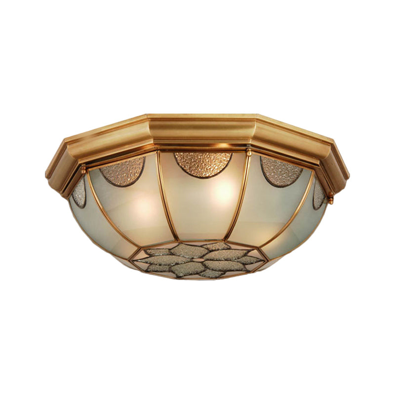 Traditional Flower Frosted Glass Flushmount Lighting In Gold - 3-Light For Bedroom 14/18/23 W